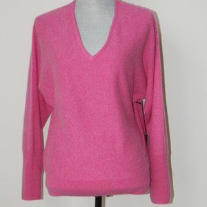 NWT TAHARI Luxe100% 2- PLY CASHMERE Sweater Whole cut Sleeves V- Neck Dark Pink